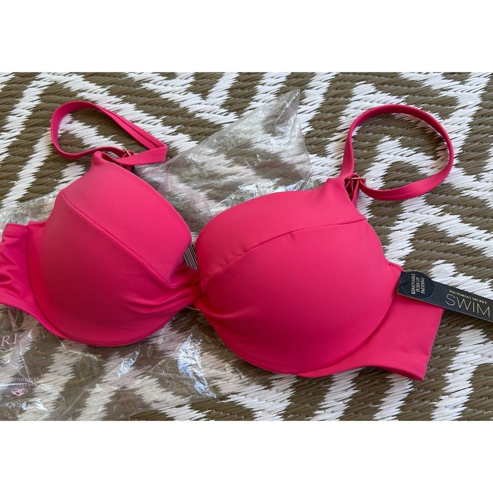 New $49 Victoria Secrets Swim 36B Bombshell Push Up Magenta Pink Removable Pads